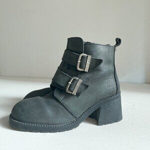 Vintage New Age  Nubuck Suede Black Chunky Square Moto Boots 10